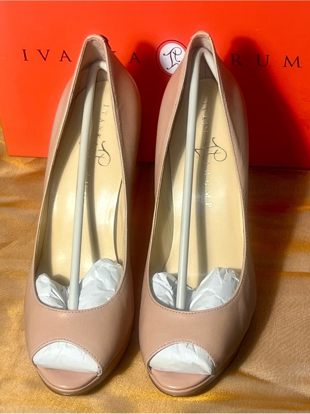 Ivanka Trump Wo Size 6.5 Light Natural Leather Platform Peep-Toe Pumps